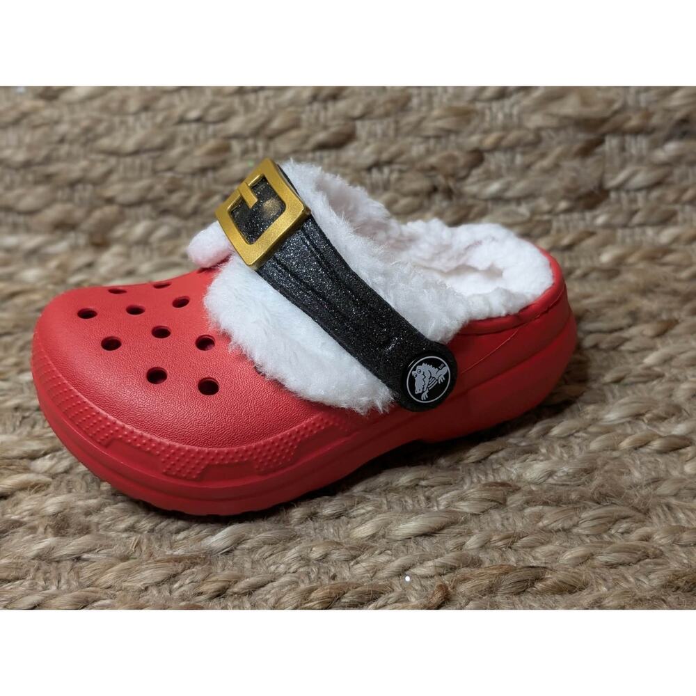 Crocs Unisex Kids C7 Red Classic Faux Fur Lined Santa Christmas Clog Casual